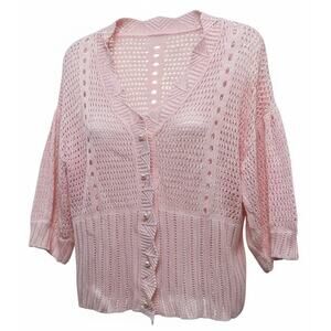 Pink Sweater Pearl Buttons Glam Crochet Cottagecore Large Indie Fairy Coquette